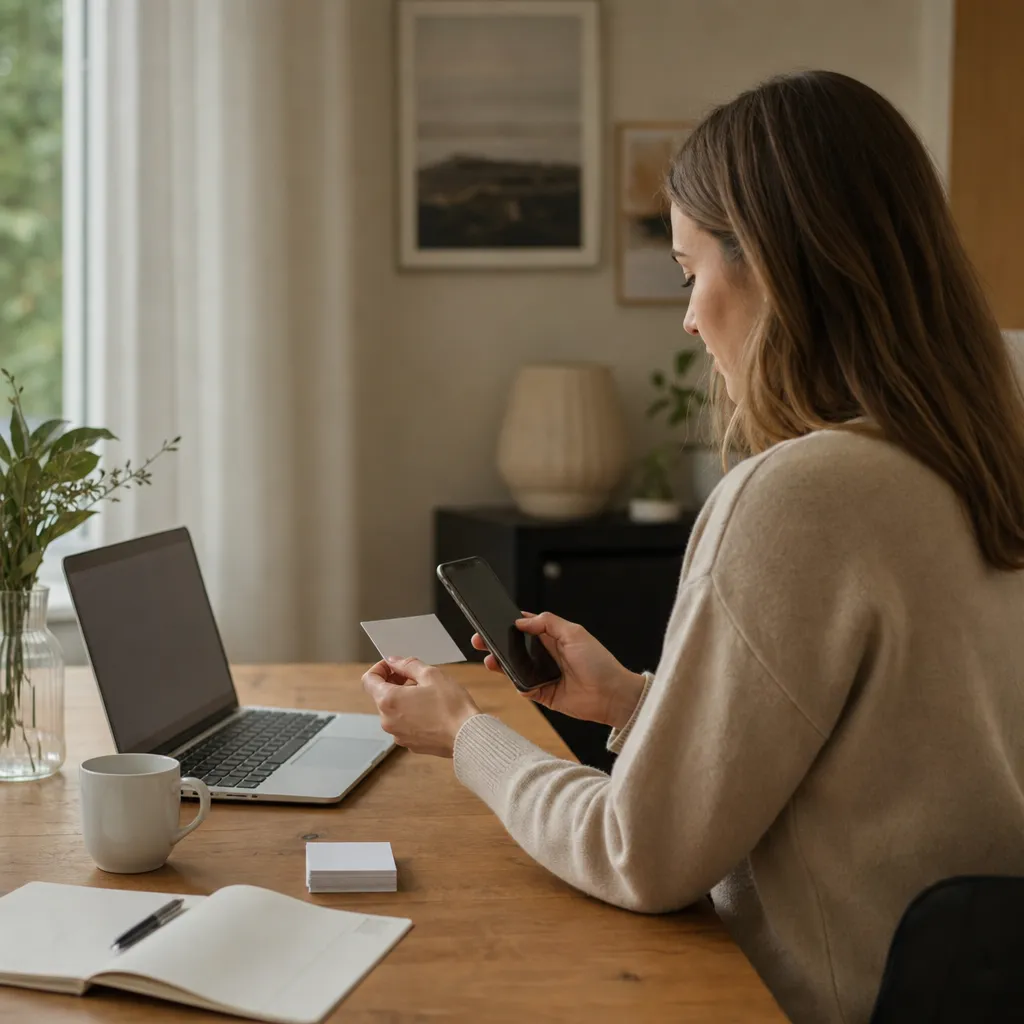 visitkort och mejlsignatur med ett företags domännamn i fokus