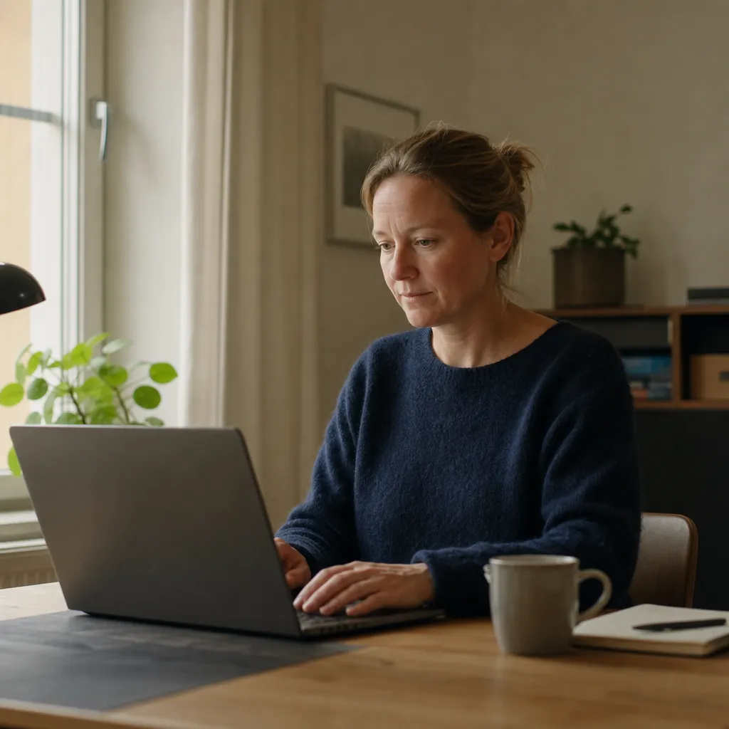 person som navigerar en webbplats med tangentbord, med fokusram synlig på en länk