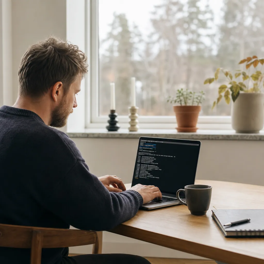 en person som loggar in på en Linux-server via terminal på en bärbar dator